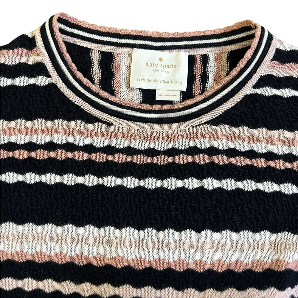 Kate Spade Scallop Stripe Knit Sweater‎ Dress Blush Black Cream Fit & Flare Sz S